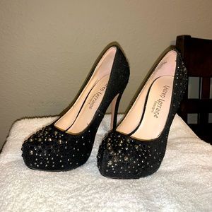 Black sparkly crystal high heels